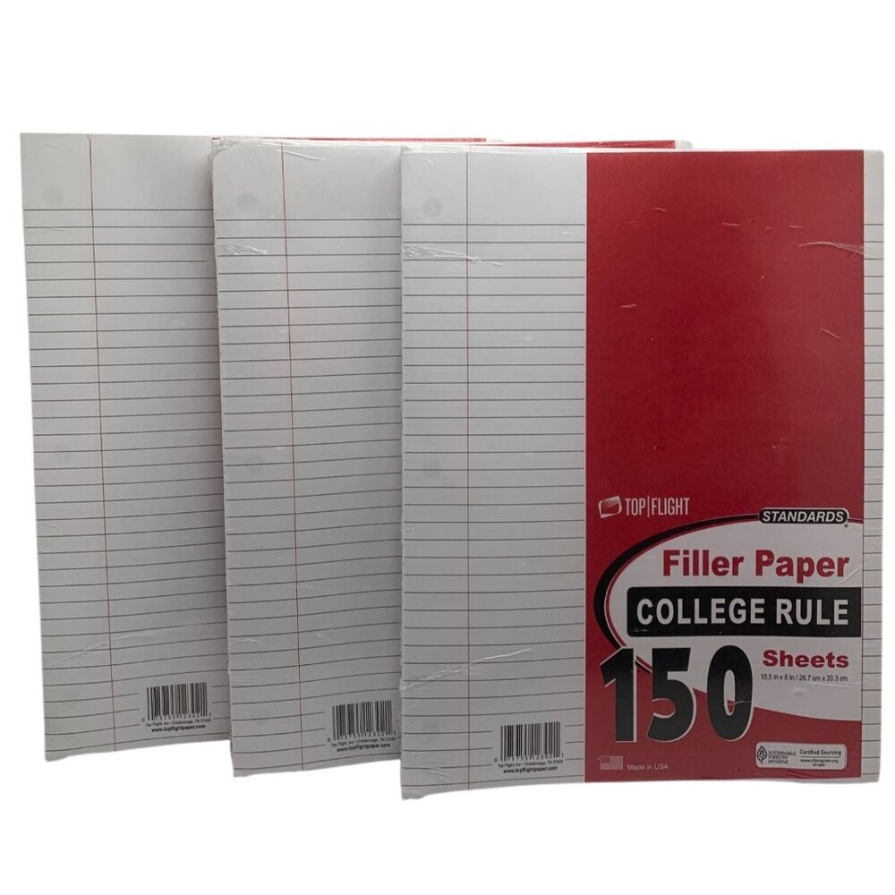 Top Flight Standards College Rule Filler Paper 150 Sheets 10.5x8 Inches Pack Of